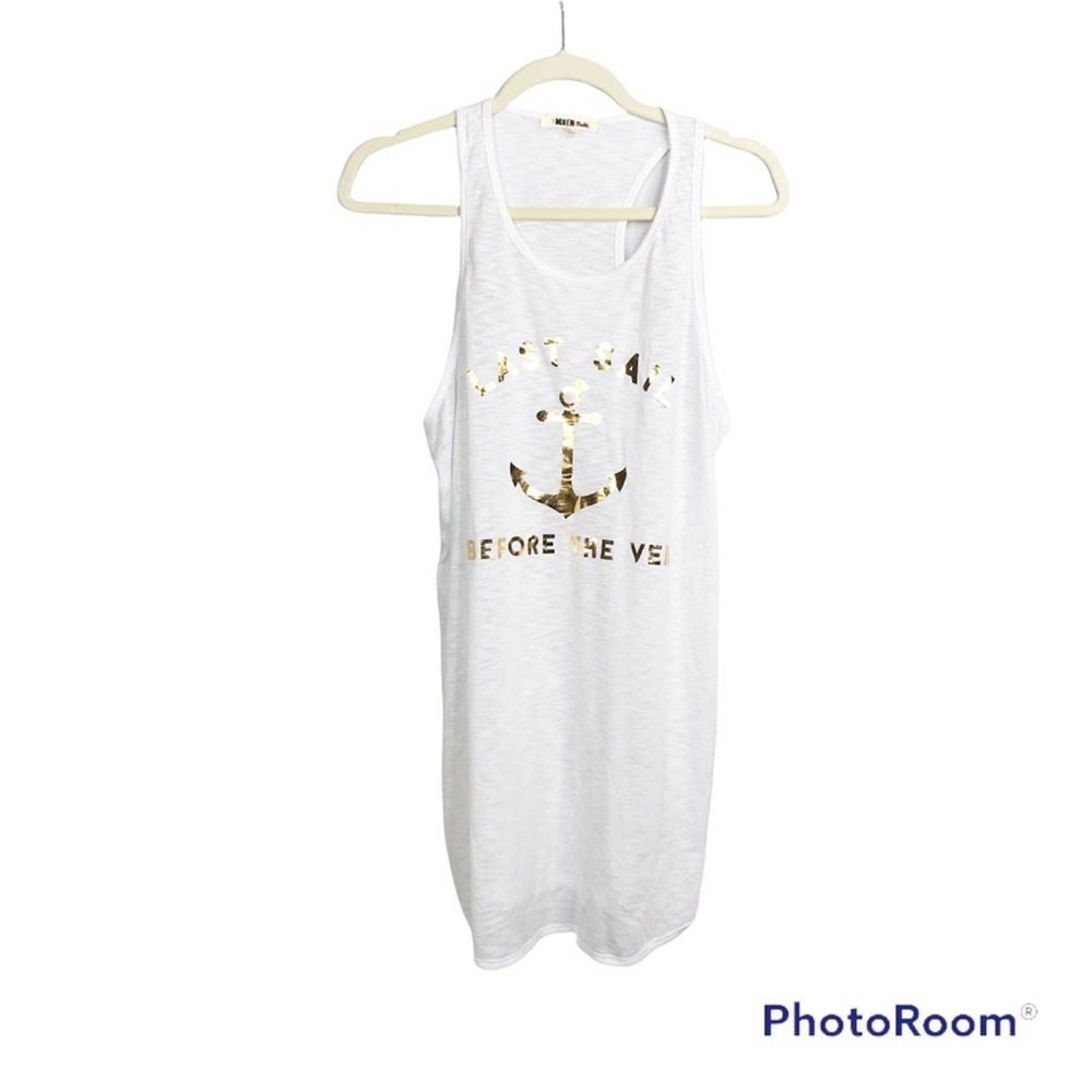 Mikey Swim White Anchor Print Muscle Tee Bridal Cover Up Size L Nwot